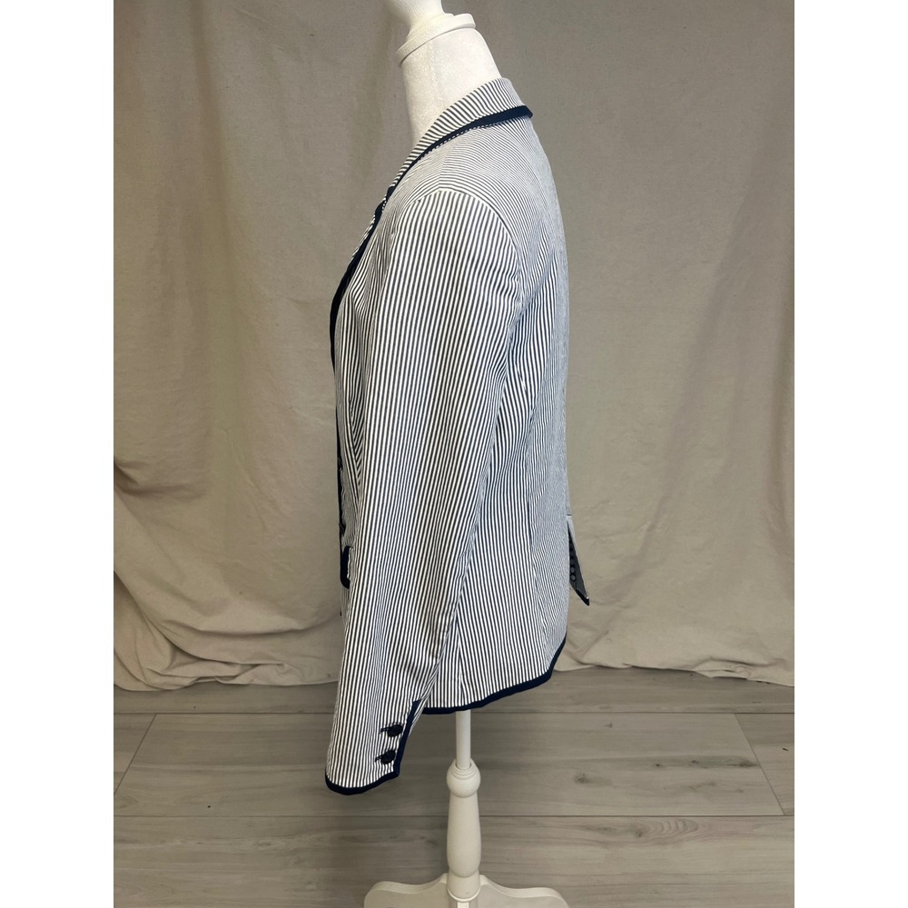 Peck & Peck Blazer Seersucker Striped Navy White Sz 8 Nautical Preppy Coastal - Picture 3 of 8